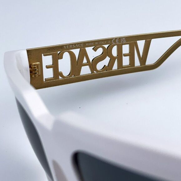 NEW Versace VE4431 401/87 White Gold Logo Dark Grey Square Unisex Sunglasses - Picture 7 of 12